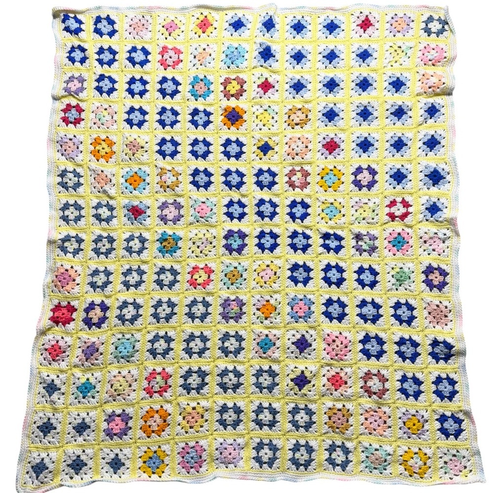 Vintage granny square baby blanket handmade hand knit girls colorful crochet